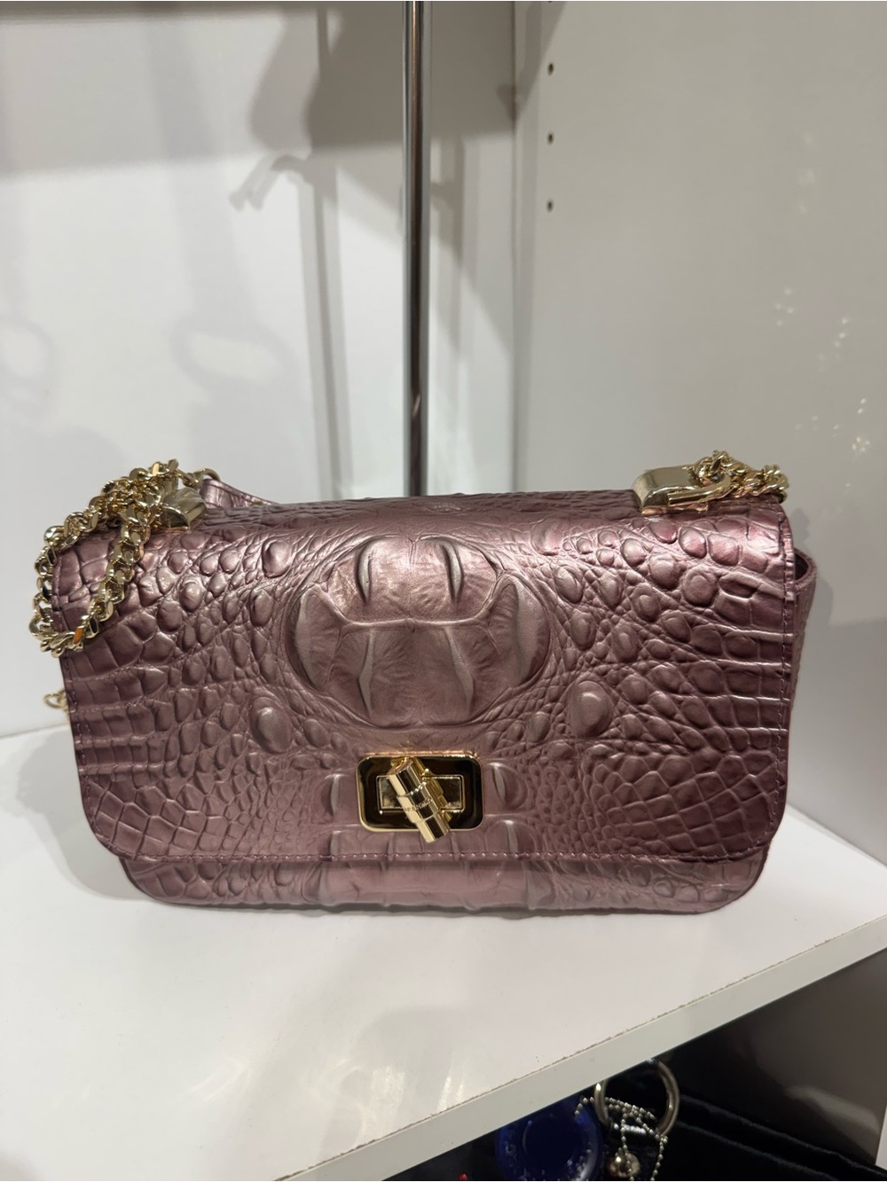 Brahmin rosella Metallic Mauve Croc-Embossed Crossbody with Gold Chain
